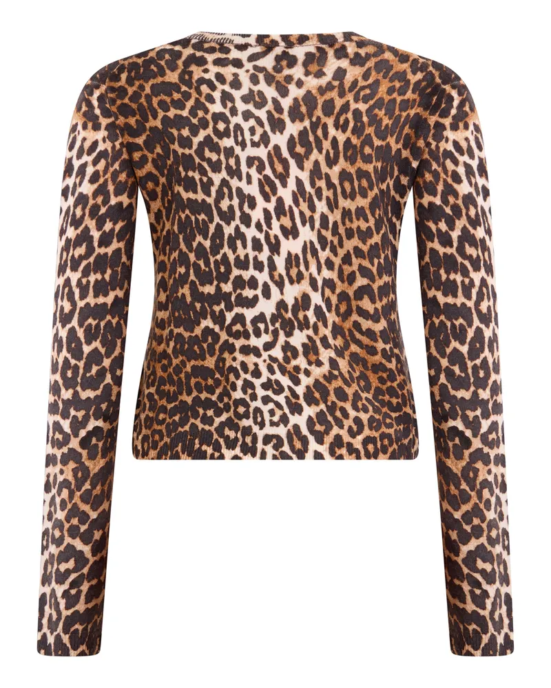 Ganni Leopard-Print Wool Cardigan — Beige 