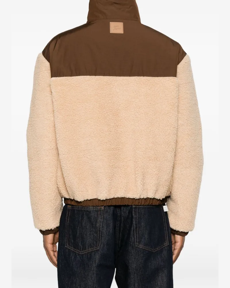 AMI Paris Fleece Color-Block Jacket — Beige Beige