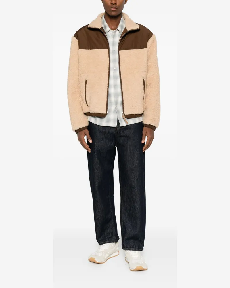 AMI Paris Fleece Color-Block Jacket — Beige Beige