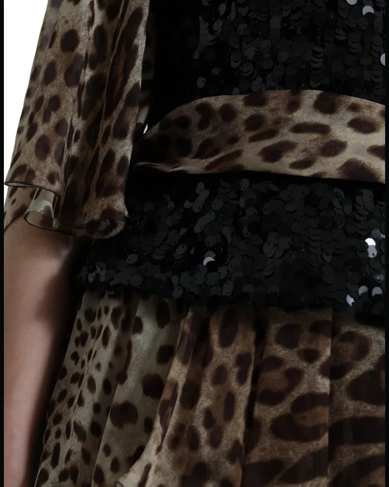 Dolce & Gabbana Women's Leopard Print Silk Sequin Ruffle Maxi Dress Brown Nylon Brown