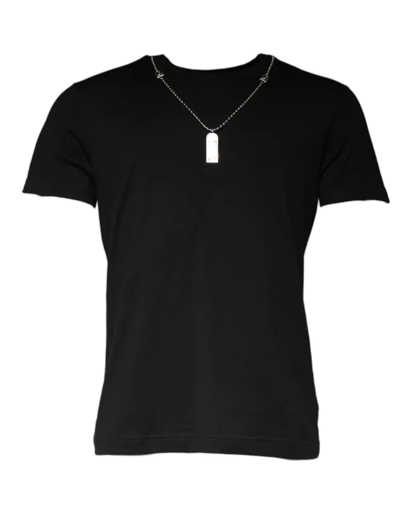 Dolce & Gabbana Men's Black Cotton Necklace Embellished T-Shirt Black