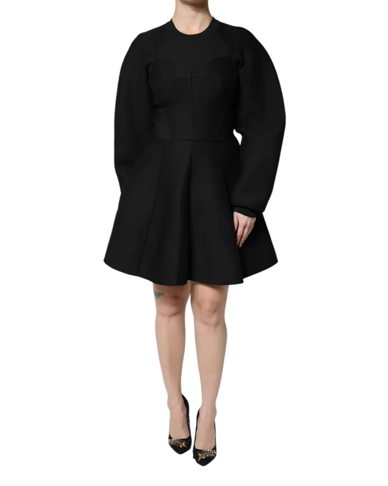 Dolce & Gabbana Women's Black Cotton Long Sleeves A-Line Mini Dress Viscose Nylon Elastane Black