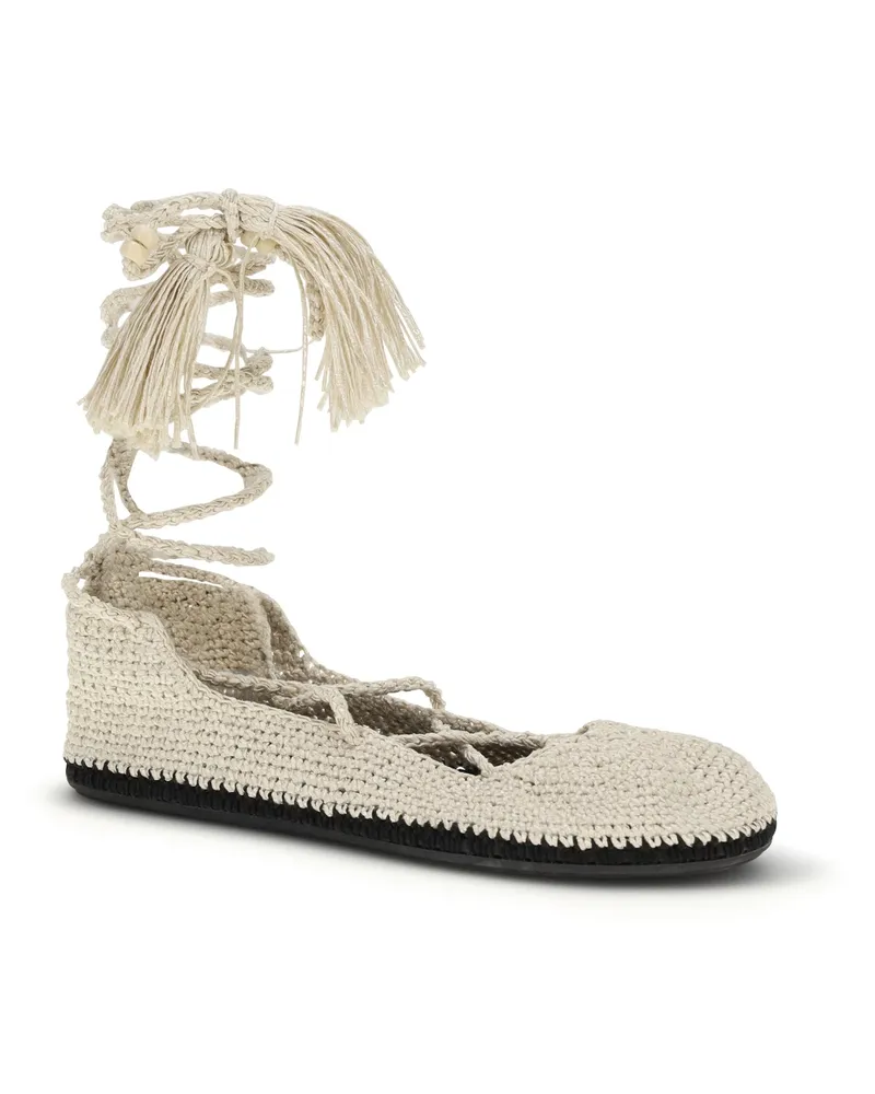 Alanui Women's The Sound Of Sea Lace-Up Ballerinas Arpa Black Flat Shoes Beige