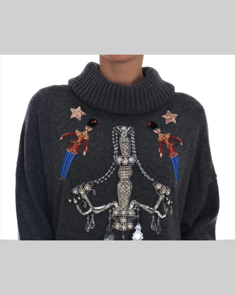 Dolce & Gabbana Women's Fairy Tale Crystal Gray Cashmere Sweater Clothing Gray