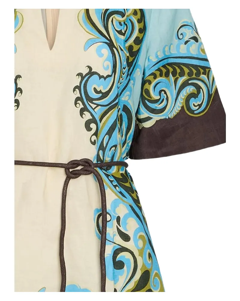 ALEMAIS Graphic Print Linen Dress — Cream Cream