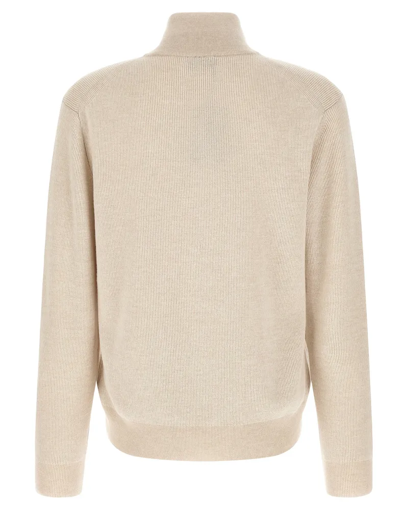 Brioni Ribbed Half-Zip Sweater — Beige Beige
