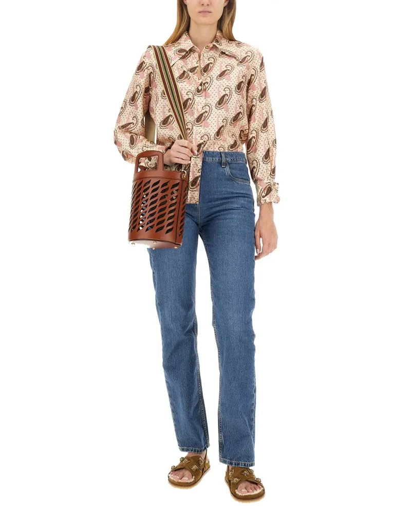 Etro Logo-Embroidered Cotton Jeans — Blue Blue