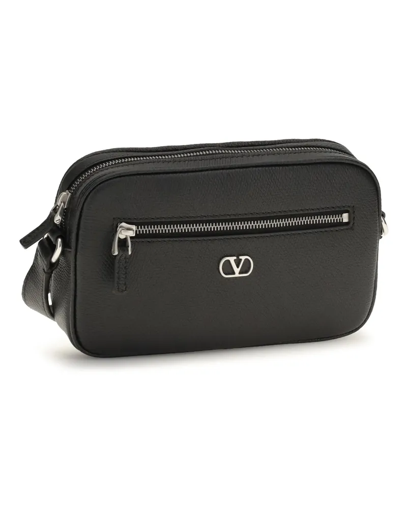 Valentino Garavani Men's Grained Leather Crossbody Bag With Zip Nero Calf Bos Taurus Shoulder Black