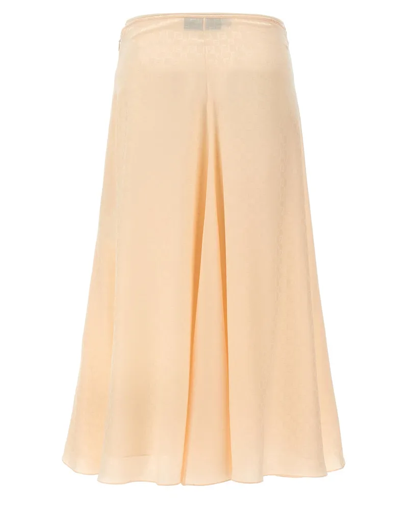 Fendi Silk Jacquard FF-Patterned Skirt — Cream Beige