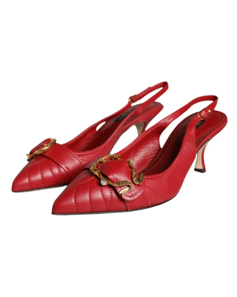 Dolce & Gabbana Women's Red Devotion Leather Heels Slingback Shoes Lamb Red