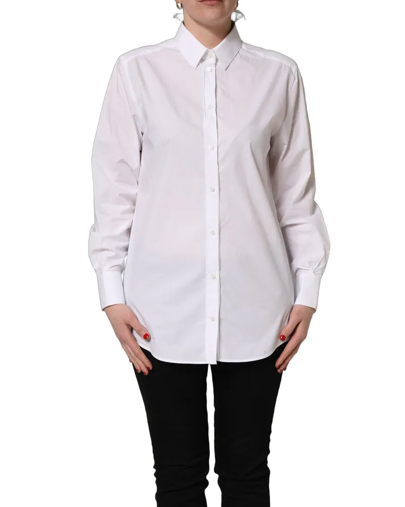Dolce & Gabbana Women's White Cotton Long Sleeve Button-Up Shirt Top White