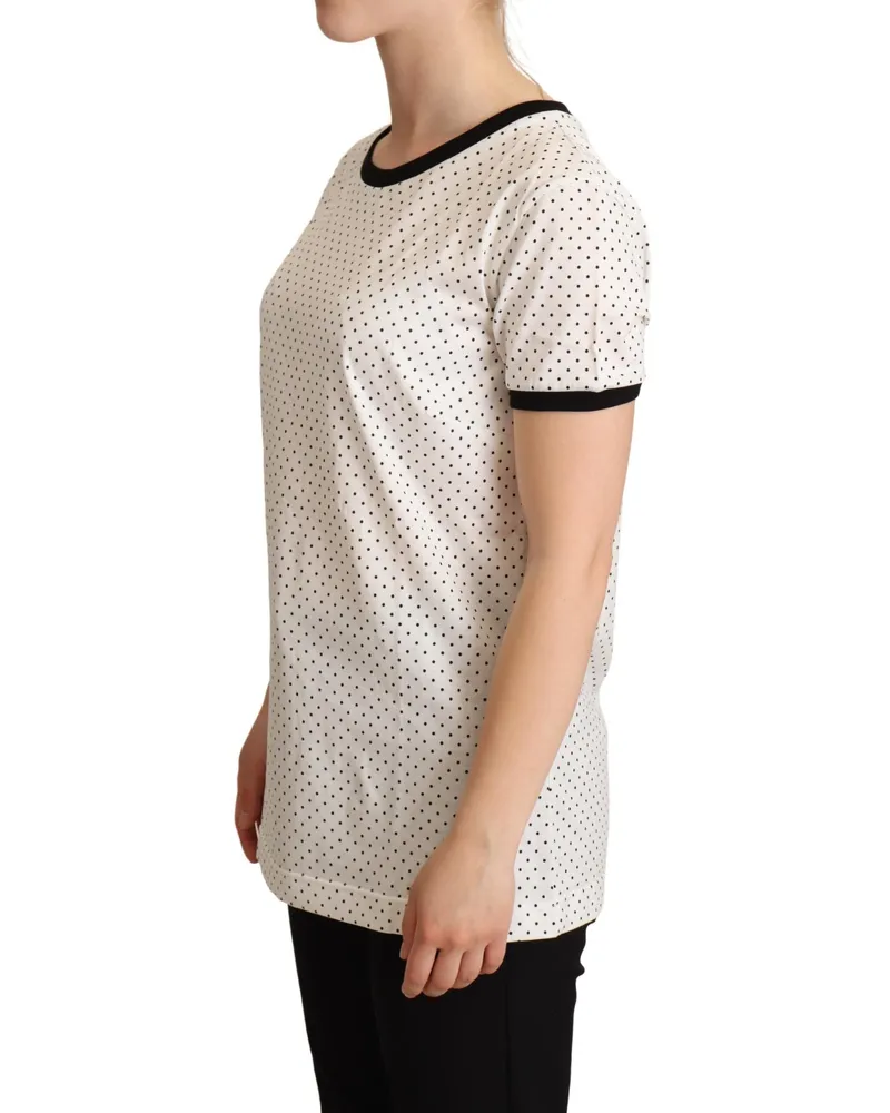 Dolce & Gabbana Women's White Dotted Crewneck Cotton T-Shirt White
