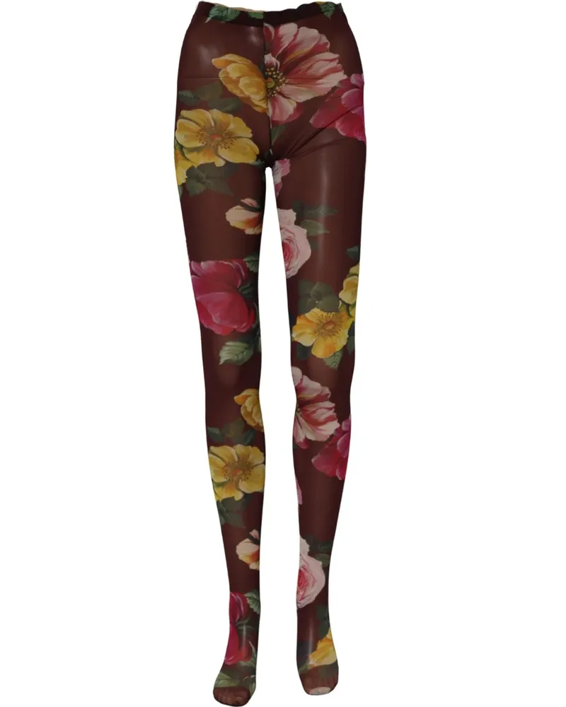 Dolce & Gabbana Women's Maroon Floral Print Tights Sheer Stockings Socks Nylon Clothing Maroon