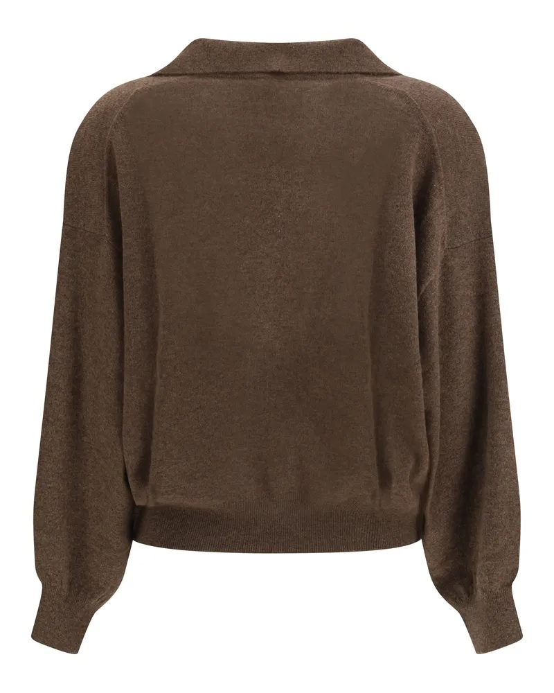 Lisa Yang Women's V-Neck Cashmere Sweater Dark Truffle (capra Hircus Brown