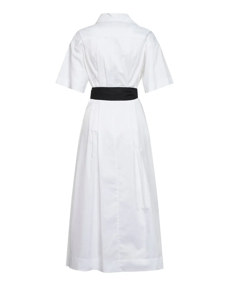 Blanca Women's White Stretch Poplin Belted Midi Dress Cotton White