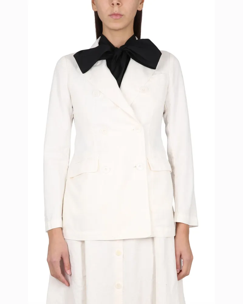 ASPESI Double-Breasted Cotton-Linen Blazer — Ivory Ivory