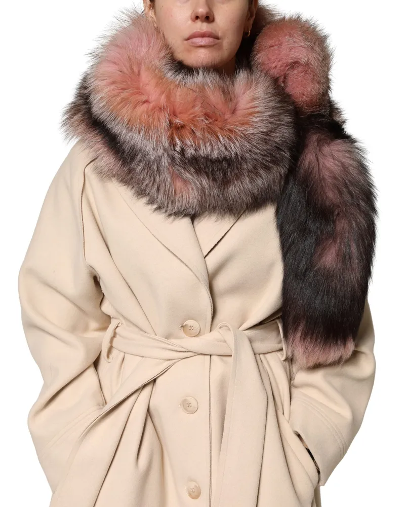 Dolce & Gabbana Women's Pink Frost Fox Fur Neck Warmer Winter Scarf Pink
