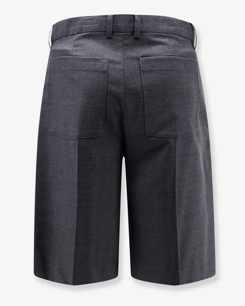 Dunst Men's Bermuda Shorts Pleated Check Grey Wool Gray