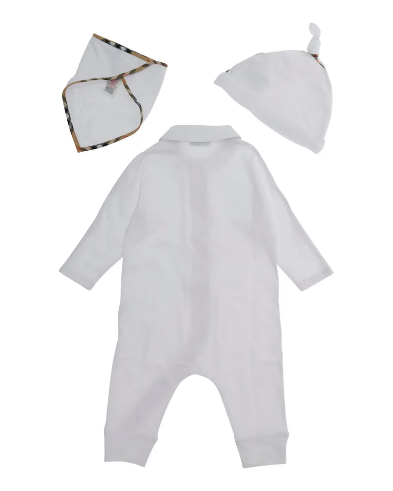 Burberry Unisex Baby Set With Bodysuit White Cotton Jumpsuits Dress White