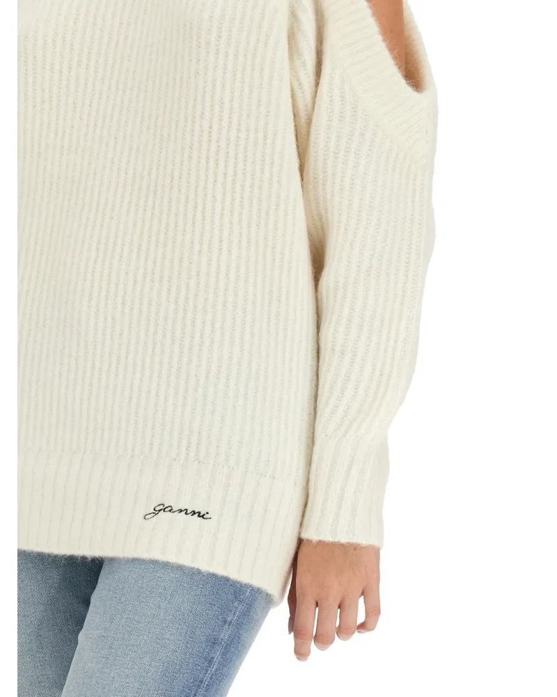Ganni Logo Jersey Slim Fit Sweater — White White