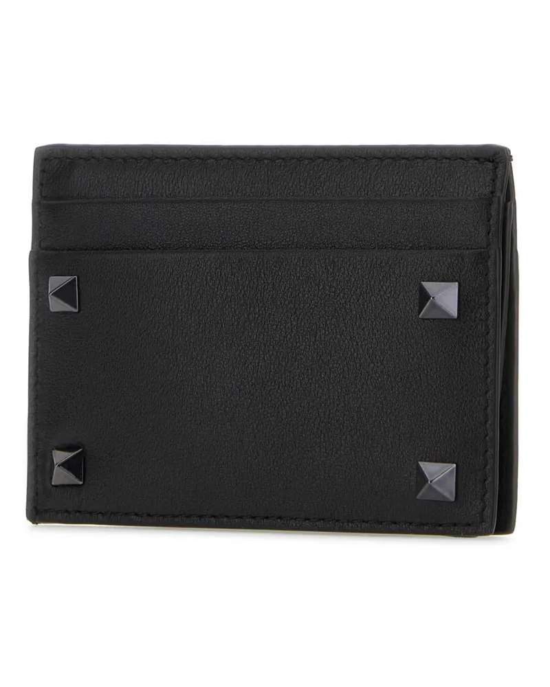 Valentino Garavani Men's Black Leather Rockstud Card Holder Nero Portafogli Wallet Black
