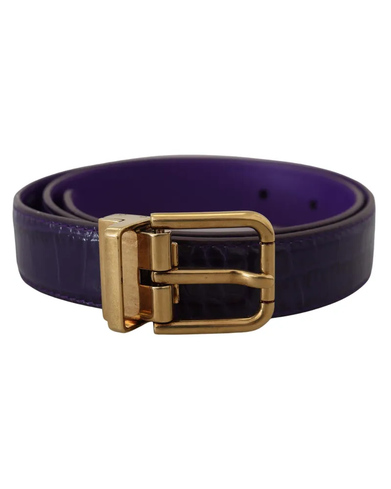 Dolce & Gabbana Women's Purple Exotic Leather Gold Metal Buckle Belt Purple
