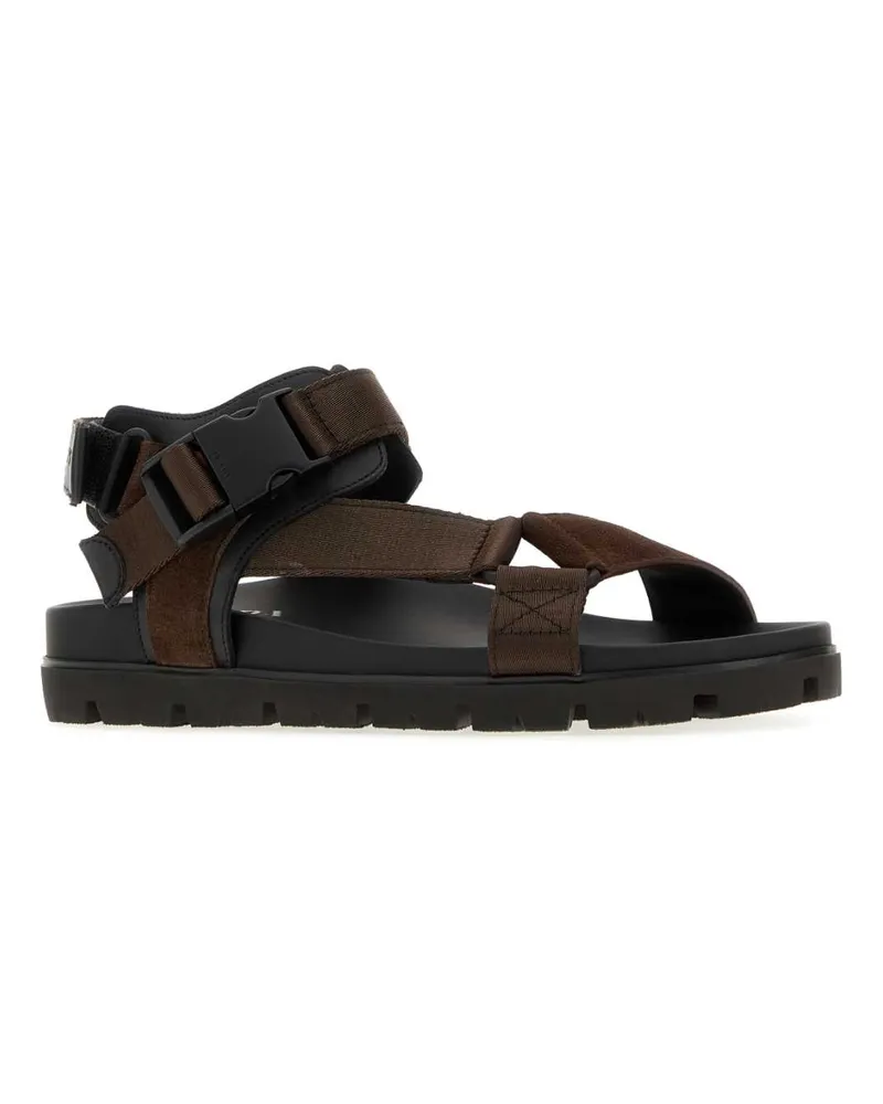 Prada Men's Dark Brown Fabric And Suede Sandals Moro Sandali Brown
