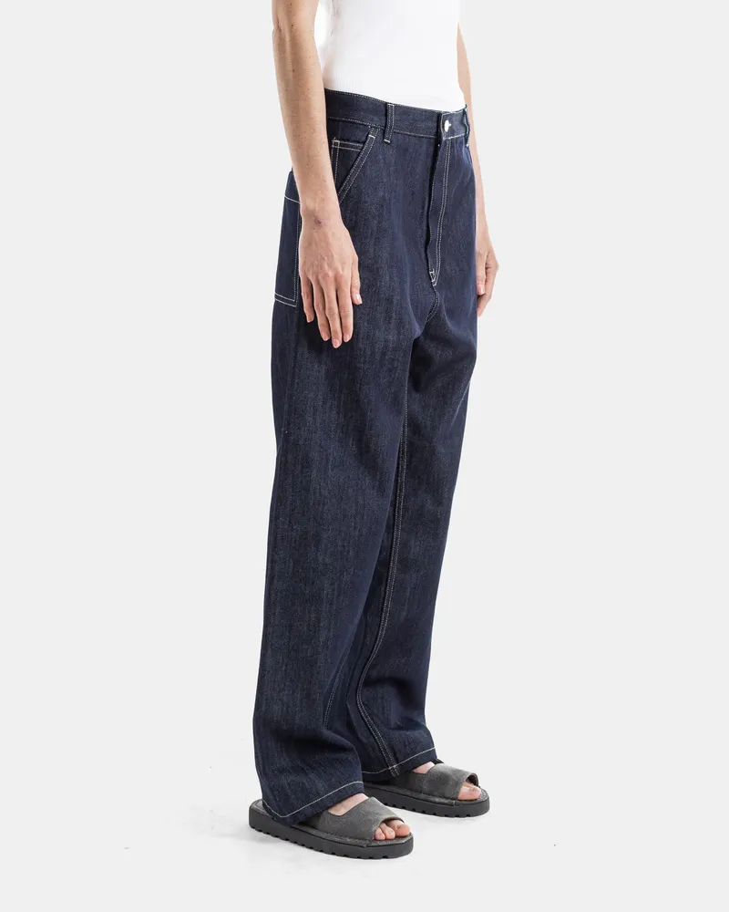 Sofie D'Hoore Women's Pasay Raw Indigo Loose Denim Jeans With Ivory Topstitching Blue Trousers Navy