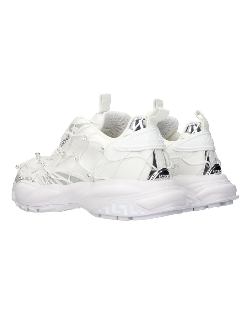 Versace Rhinestone-Embellished Fabric Sneakers — White White