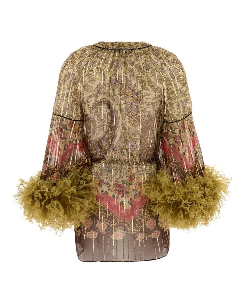 Valentino Garavani Women's Ostrich Feather-Trimmed Paisley Sweater Beige Turkey Beige