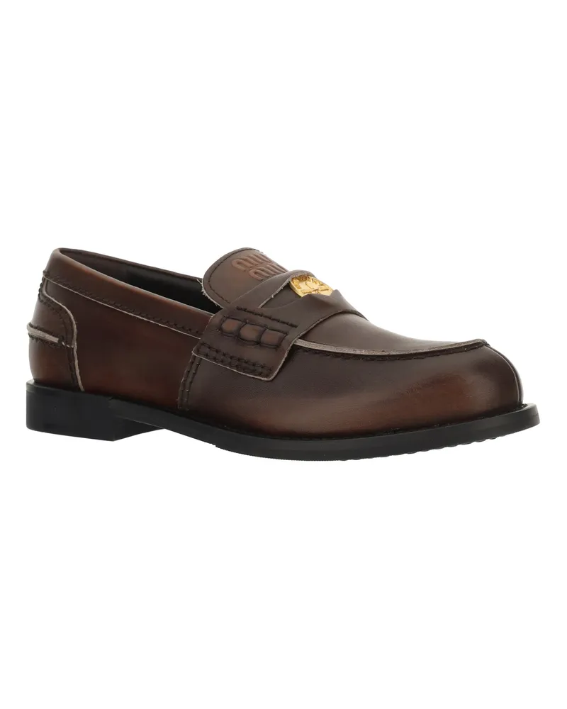 Miu Miu Women's Leather Loafers Black Brown