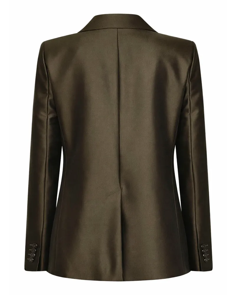 Max Mara Women's Blazer Silk-Blend Shantung Khaki Green Cotton Jacket Green