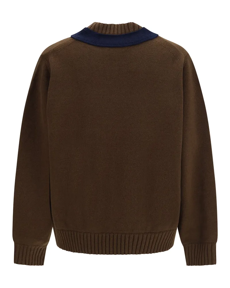 Sacai Men's Wool Knit Cardigan With Integrated Scarf Brown×navy Merino Ovis Aries Sweater Brown