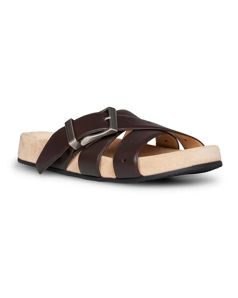 Balenciaga Men's Belt Mules Black Calf Leather Calfskin Sandal Black