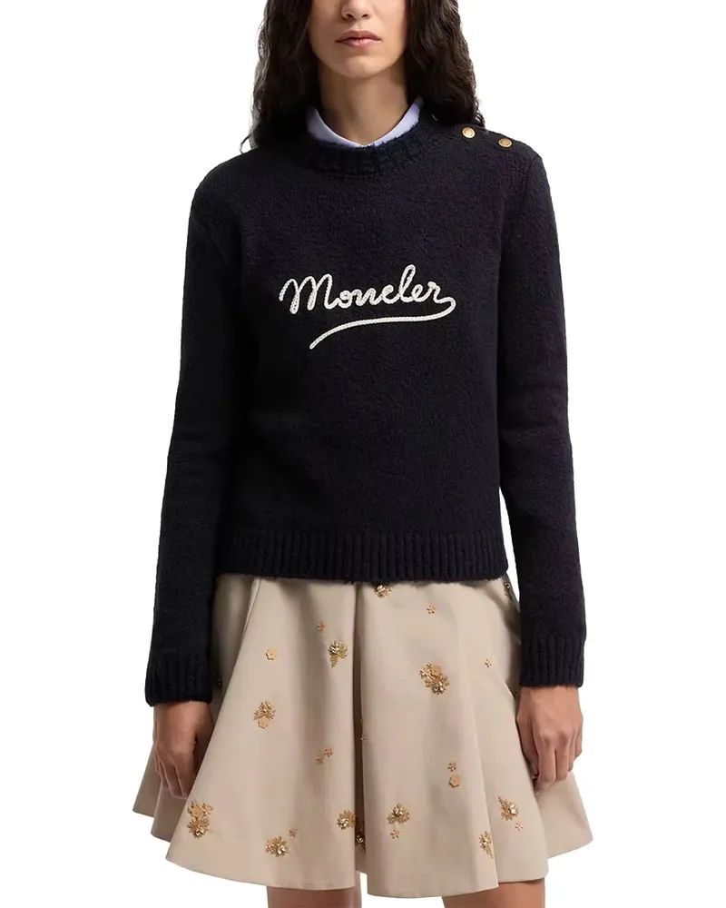 Moncler Logo-Embroidered Sweater — Navy Navy