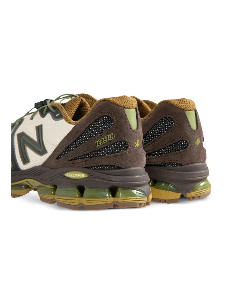 New Balance Chunky Sole Mixed-Material Sneakers — Brown Brown
