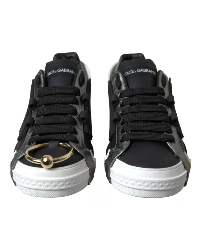 Dolce & Gabbana Men's Black Leather Low Top Sneakers Portofino Shoes Calfskin Black