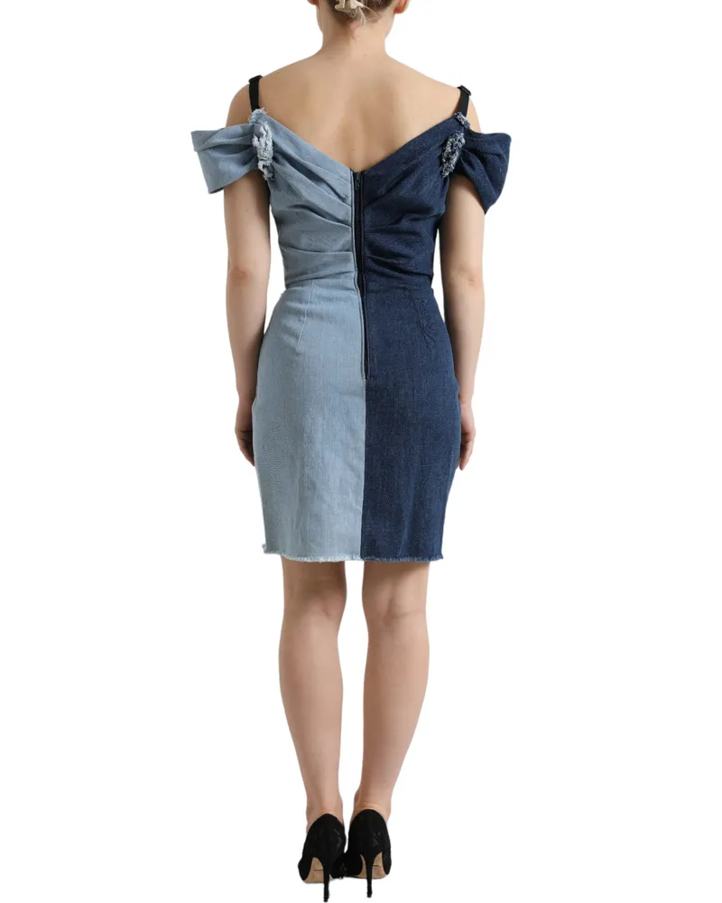 Dolce & Gabbana Women's Blue Patchwork Two Tone Denim Mini Dress Cotton Elastane Blue