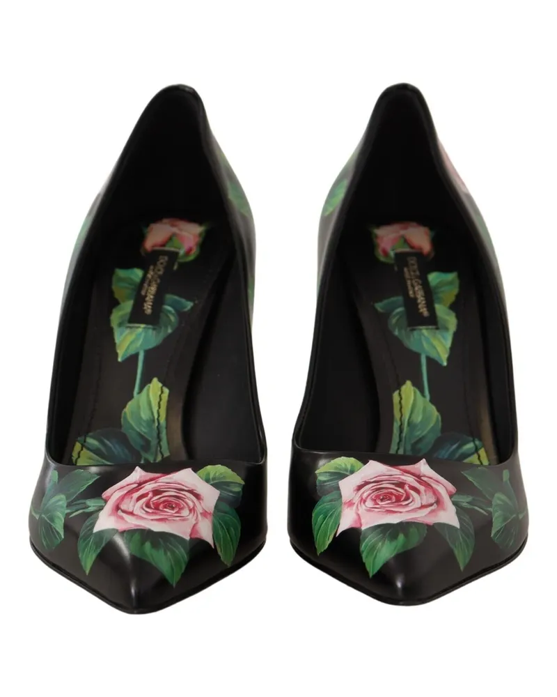 Dolce & Gabbana Women's Black Leather Roses High Heels Pumps Shoes Black