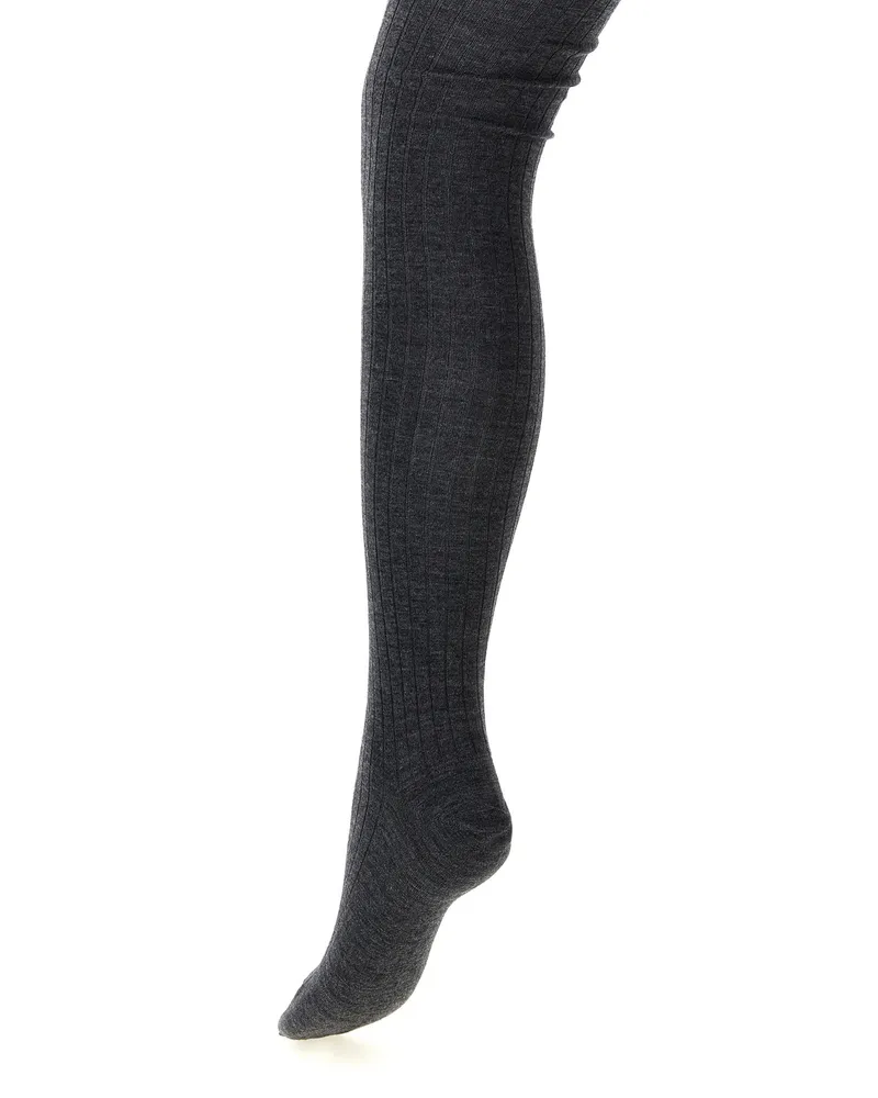 Jil Sander Ribbed Wool-Blend Tights — Charcoal Charcoal
