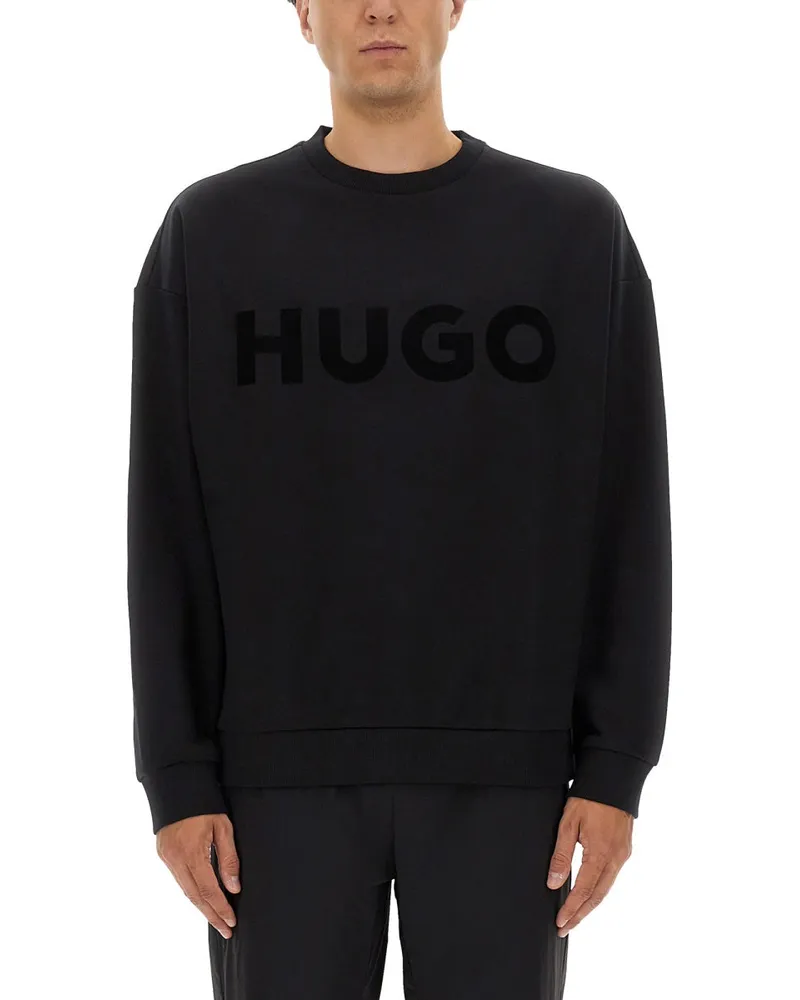 HUGO BOSS Men Oversized Logo Sweatshirt Black Cotton Sweatshirts Sweater Black