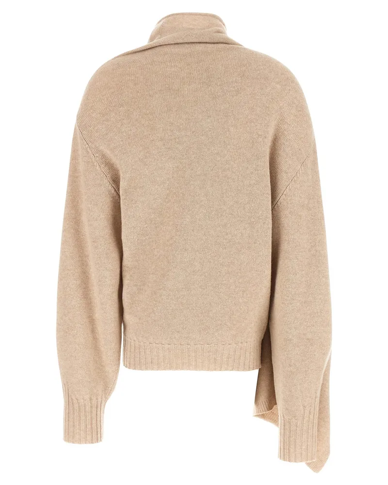 ATTICO Asymmetrical Draped Virgin Wool Sweater — Beige Beige