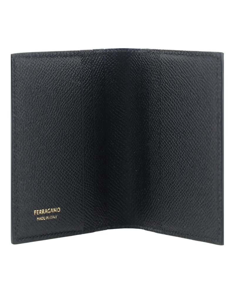 Ferragamo Men's Leather Card Holder With Metal Plaque Nero Calf Bos Taurus Umbrellas Accessory Black