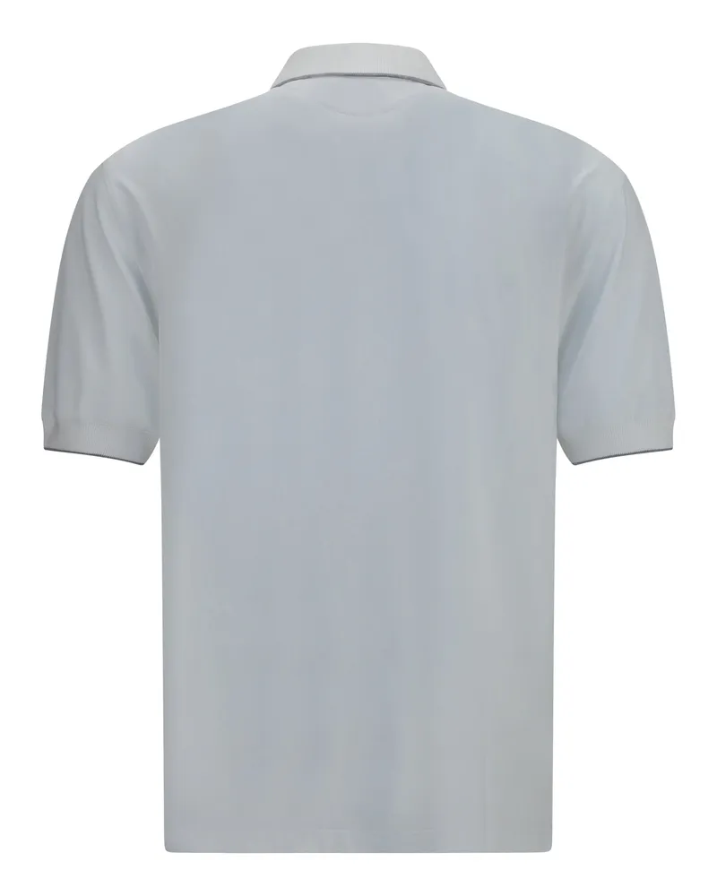 Brunello Cucinelli Men's Polo With Crest Bianco+acciaio Shirts T-shirts And Polos Bianco+acciaio