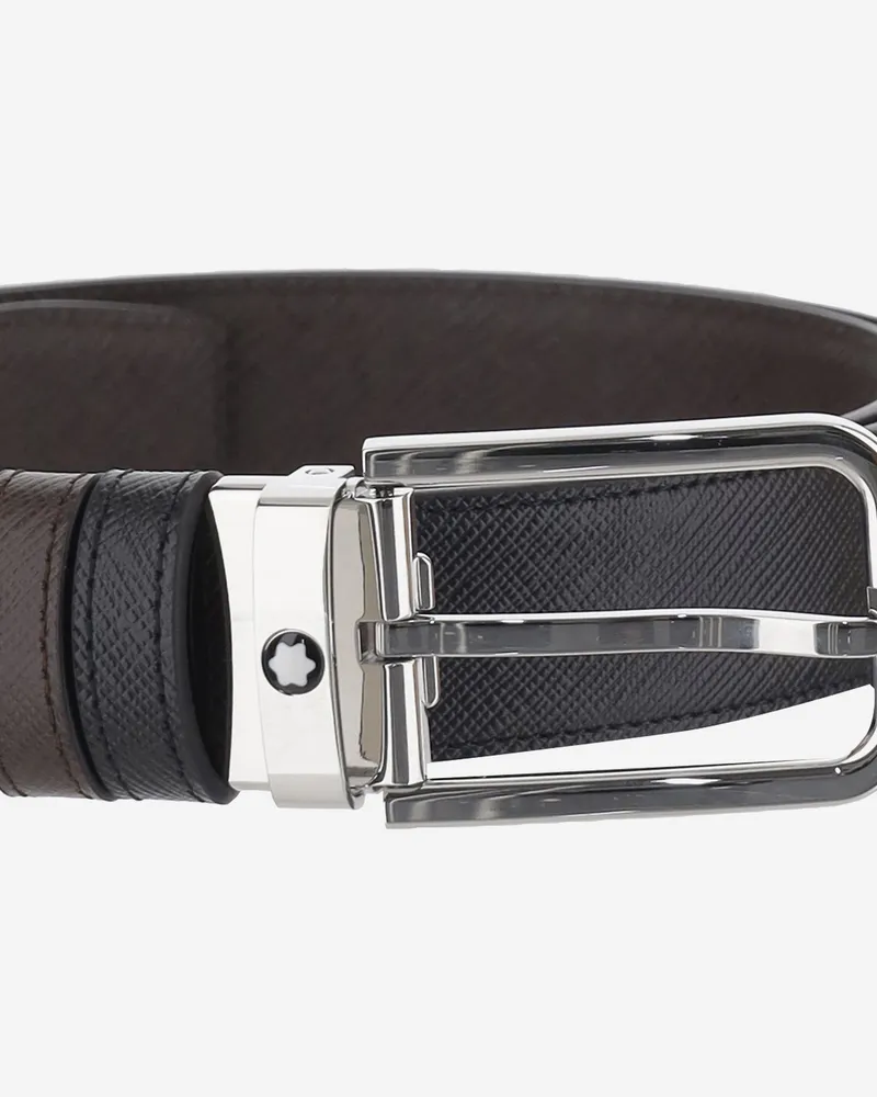 Montblanc Reversible Embossed Leather Belt — Black Black