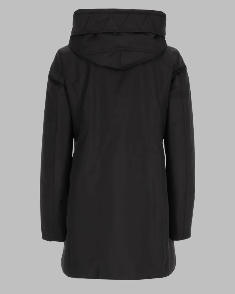 Fay Women Hooded Parka Coat Black Polyester Trench & Raincoats Black