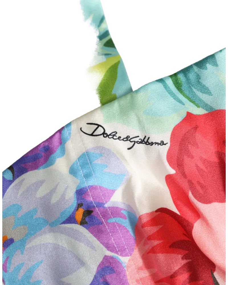 Dolce & Gabbana Women's Multicolor Floral Print Silk Cropped Bustier Top White Elastane White