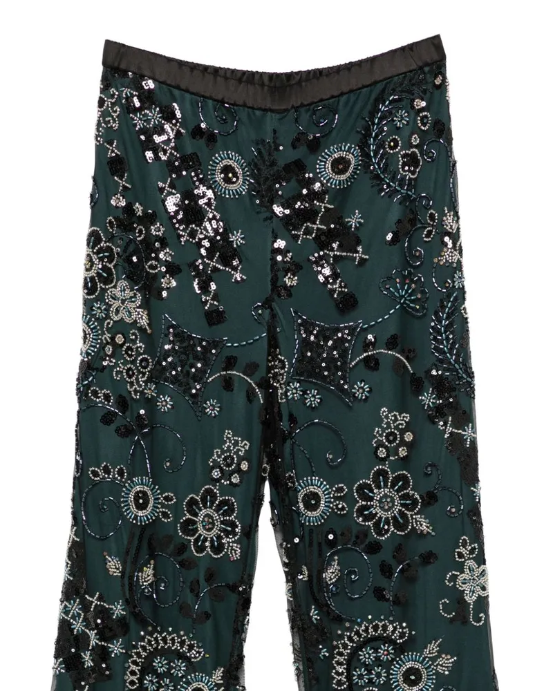 Emporio Armani Sequin-Embellished Satin Trousers — Teal Teal