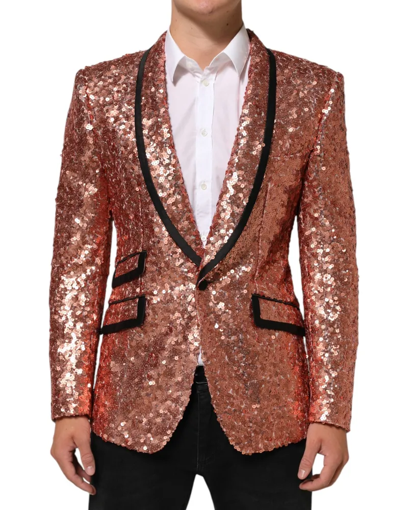 Dolce & Gabbana Pink Sequin Sicilia 1 Button Men Suit Blazer Pa+se Pink