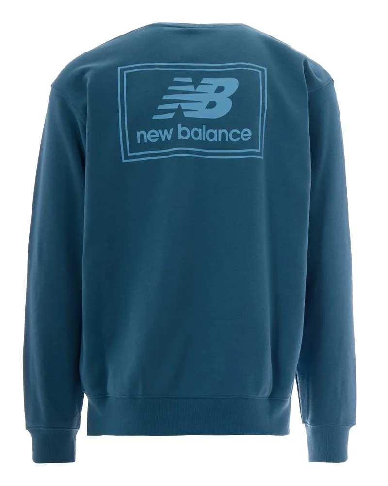 New Balance Men Crewneck Sweatshirt Woven Label Big Teal Cotton Jumpers Sweater Blue
